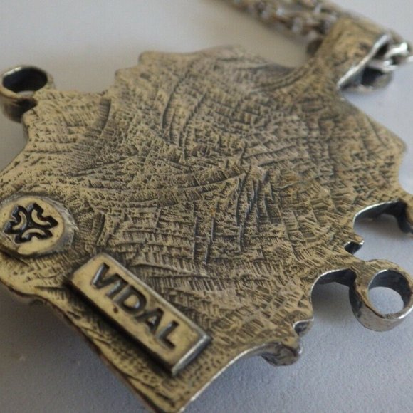 MODERNIST BRUTALIST GILES VIDAL PEWTER FIGURAL PENDANT & CHAIN NECKLACE - Picture 2 of 5